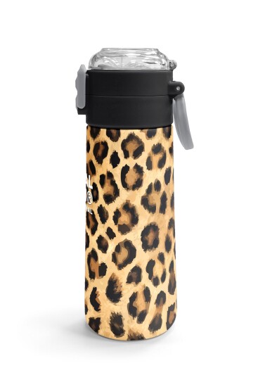 Coral High Kids Kahverengi Leopar Desenli Pipetli ve Direkt İçim Çelik Termos 500 ml 31881 - 3