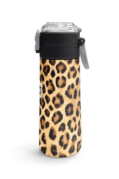 Coral High Kids Kahverengi Leopar Desenli Pipetli ve Direkt İçim Çelik Termos 500 ml 31881 - 3
