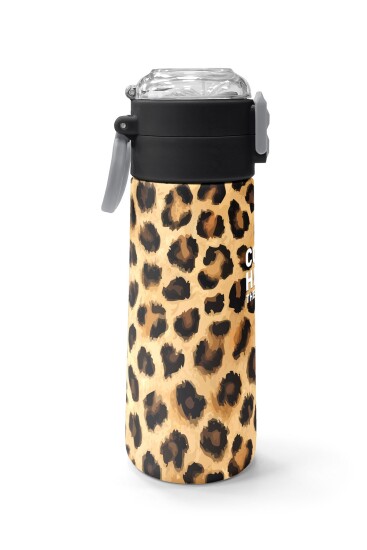 Coral High Kids Kahverengi Leopar Desenli Pipetli ve Direkt İçim Çelik Termos 500 ml 31881 - 2