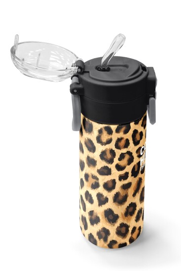 Coral High Kids Kahverengi Leopar Desenli Pipetli ve Direkt İçim Çelik Termos 500 ml 31881 - 5