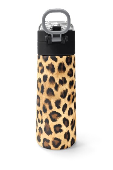 Coral High Kids Kahverengi Leopar Desenli Pipetli ve Direkt İçim Çelik Termos 500 ml 31881 - 4