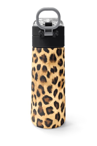 Coral High Kids Kahverengi Leopar Desenli Pipetli ve Direkt İçim Çelik Termos 500 ml 31881 - 4