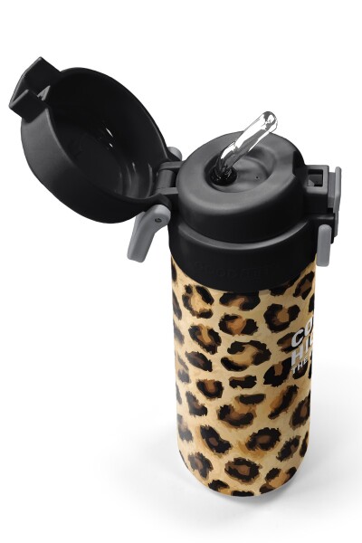 Coral High Kids Kahverengi Leopar Desenli Pipetli ve Direkt İçim Çelik Termos 500 ml 31881 - 2