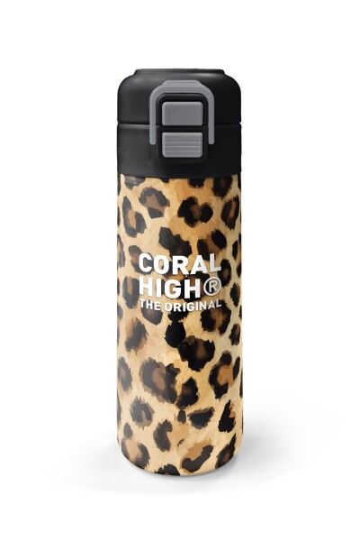 Coral High Kids Kahverengi Leopar Desenli Pipetli ve Direkt İçim Çelik Termos 500 ml 31881 - 4