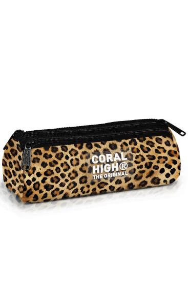 Coral High Kids Kahverengi Leopar Desenli Üç Bölmeli Kalem Çantası 11181 - CORAL HIGH KIDS