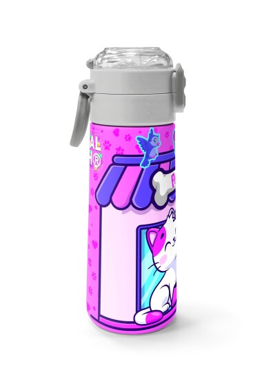 Coral High Kids Kedi Köpek Desenli Pipetli ve Direkt İçim Çelik Termos 500 ml 31810 - 2