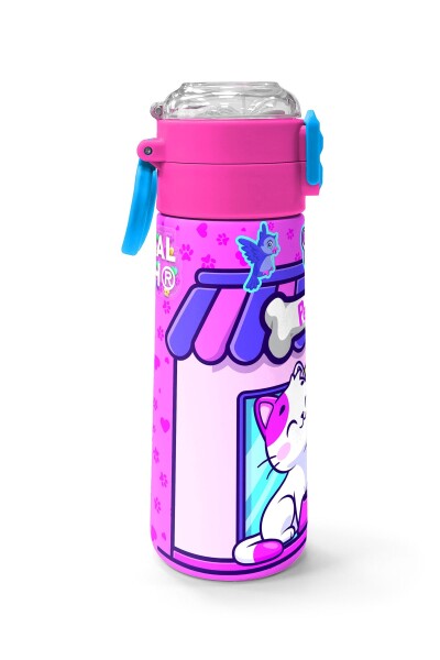 Coral High Kids Kedi Köpek Desenli Pipetli ve Direkt İçim Çelik Termos 500 ml 31810 - 2