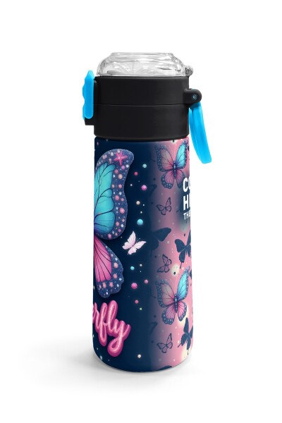 Coral High Kids Kelebek Desenli Pipetli ve Direkt İçim Çelik Termos 500 ml 38131 - 3