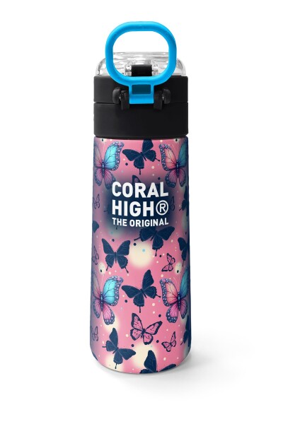 Coral High Kids Kelebek Desenli Pipetli ve Direkt İçim Çelik Termos 500 ml 38131 - 4