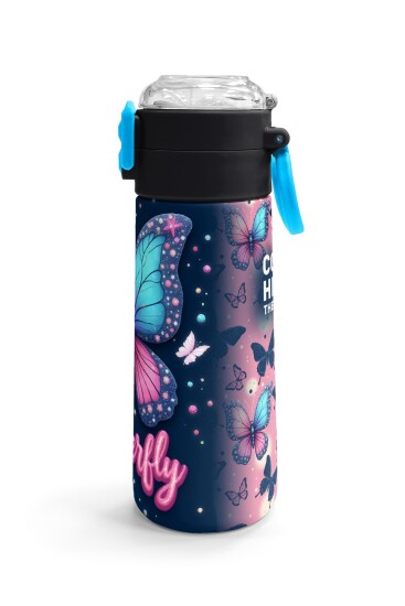 Coral High Kids Kelebek Desenli Pipetli ve Direkt İçim Çelik Termos 500 ml 38131 - 3