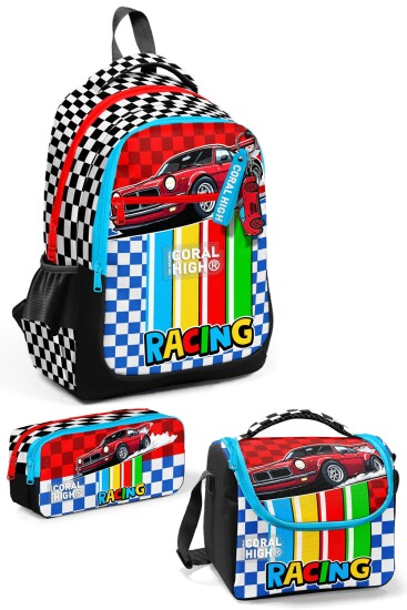Coral High Kids Kırmızı Araba Desenli 3’lü Okul Çanta Seti SET0133257 - Coral High