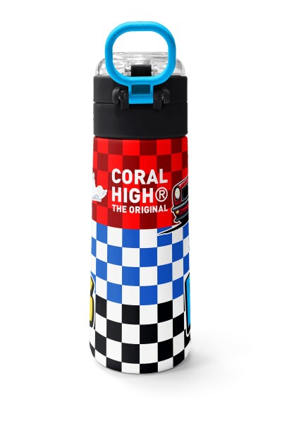 Coral High Kids Kırmızı Araba Desenli Pipetli ve Direkt İçim Çelik Termos 500 ml 38139 - 4