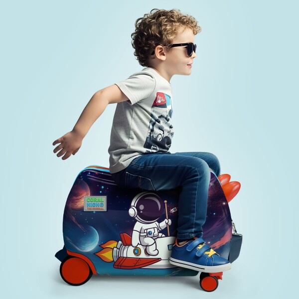 Coral High Kids Kırmızı Lacivert Astronot Desenli Otur-Çek Çocuk Valizi 16364 - 4