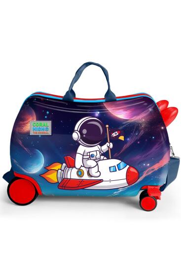 Coral High Kids Kırmızı Lacivert Astronot Desenli Otur-Çek Çocuk Valizi 16364 - 3
