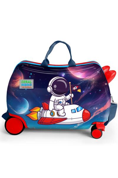 Coral High Kids Kırmızı Lacivert Astronot Desenli Otur-Çek Çocuk Valizi 16364 - 3