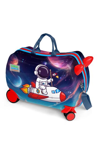 Coral High Kids Kırmızı Lacivert Astronot Desenli Otur-Çek Çocuk Valizi 16364 - 1