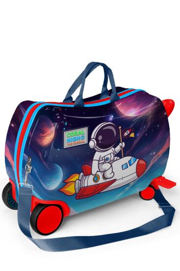 Coral High Kids Kırmızı Lacivert Astronot Desenli Otur-Çek Çocuk Valizi 16364 - 6