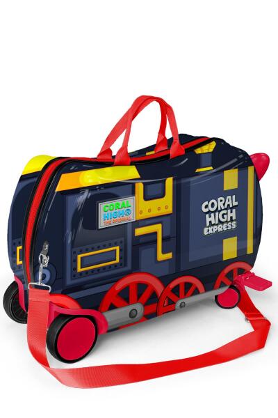 Coral High Kids Kırmızı Lacivert Tren Desenli Otur-Çek Çocuk Valizi 16366 - 4