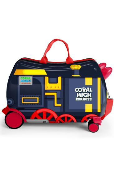 Coral High Kids Kırmızı Lacivert Tren Desenli Otur-Çek Çocuk Valizi 16366 - 2
