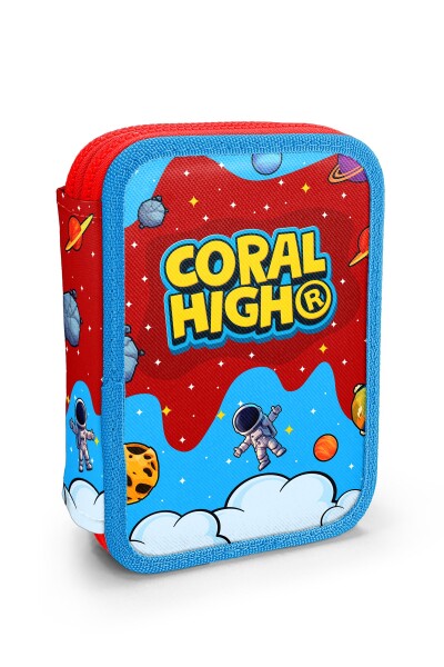 Coral High Kids Kırmızı Mavi Astronot Uzay Desenli Çift Katlı Kalem Çanta 31113 - 1