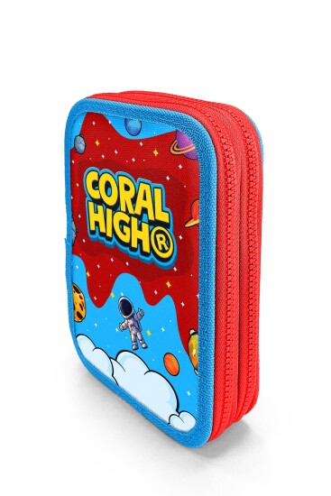 Coral High Kids Kırmızı Mavi Astronot Uzay Desenli Çift Katlı Kalem Çanta 31113 - 2