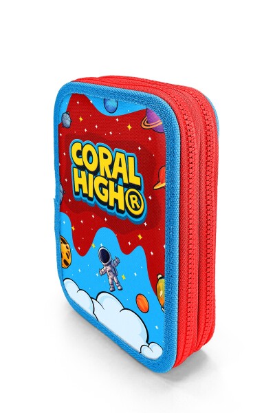 Coral High Kids Kırmızı Mavi Astronot Uzay Desenli Çift Katlı Kalem Çanta 31113 - 2