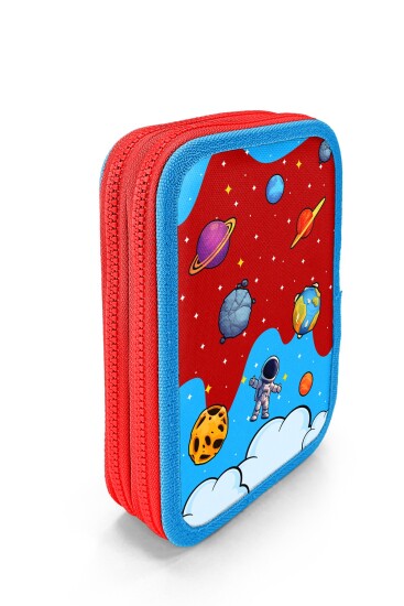 Coral High Kids Kırmızı Mavi Astronot Uzay Desenli Çift Katlı Kalem Çanta 31113 - 3