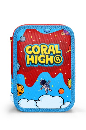 Coral High Kids Kırmızı Mavi Astronot Uzay Desenli Çift Katlı Kalem Çanta 31113 - 10