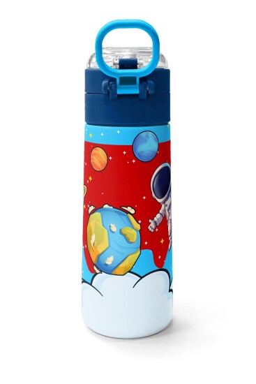 Coral High Kids Kırmızı Mavi Astronot Uzay Desenli Pipetli ve Direkt İçim Çelik Termos 500 ml 38127 - 4