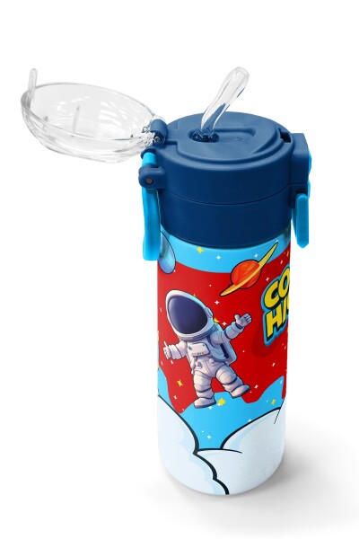 Coral High Kids Kırmızı Mavi Astronot Uzay Desenli Pipetli ve Direkt İçim Çelik Termos 500 ml 38127 - 5