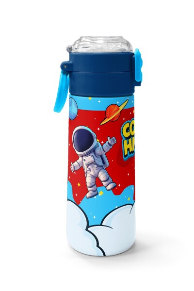 Coral High Kids Kırmızı Mavi Astronot Uzay Desenli Pipetli ve Direkt İçim Çelik Termos 500 ml 38127 - 2