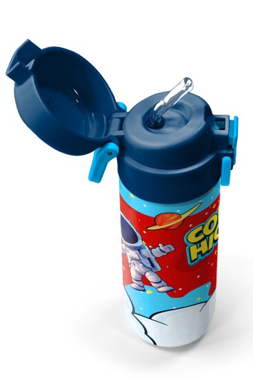Coral High Kids Kırmızı Mavi Astronot Uzay Desenli Pipetli ve Direkt İçim Çelik Termos 500 ml 38127 - 2