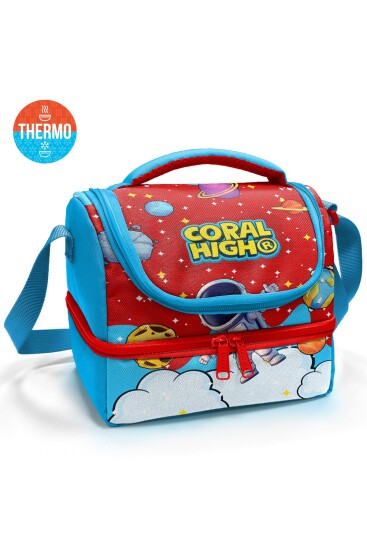 Coral High Kids Kırmızı Mavi Astronot Uzay Desenli Thermo İki Katlı Beslenme Çantası 37209 - Coral High