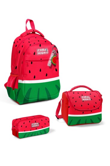 Coral High Kids Kırmızı Yeşil Karpuz Desenli 3’lü Okul Çanta Seti SET0114428 - Coral High