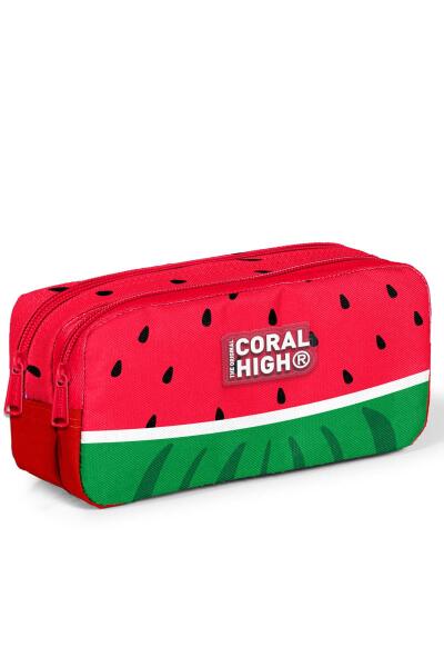 Coral High Kids Kırmızı Yeşil Karpuz Desenli İki Bölmeli Kalem Çantası 12119 - 1