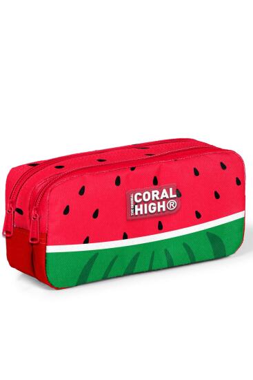 Coral High Kids Kırmızı Yeşil Karpuz Desenli İki Bölmeli Kalem Çantası 12119 