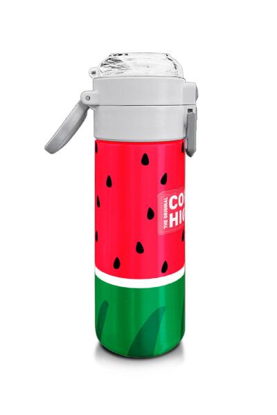 Coral High Kids Kırmızı Yeşil Karpuz Desenli Pipetli ve Direkt İçim Çelik Termos 500 ml 31866 - 2