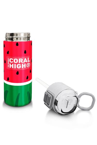 Coral High Kids Kırmızı Yeşil Karpuz Desenli Pipetli ve Direkt İçim Çelik Termos 500 ml 31866 - 4
