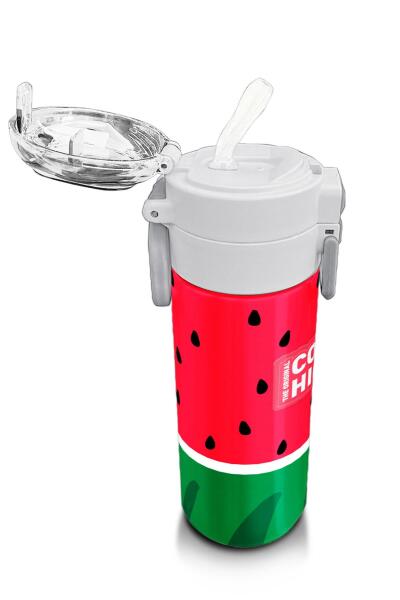 Coral High Kids Kırmızı Yeşil Karpuz Desenli Pipetli ve Direkt İçim Çelik Termos 500 ml 31866 - 5