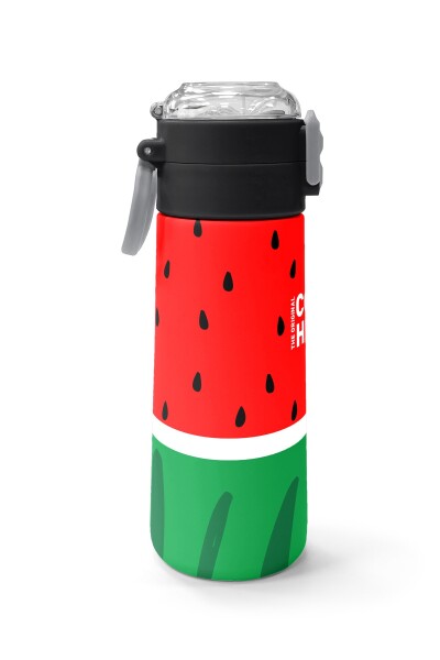 Coral High Kids Kırmızı Yeşil Karpuz Desenli Pipetli ve Direkt İçim Çelik Termos 500 ml 31866 - 2