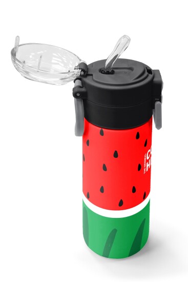 Coral High Kids Kırmızı Yeşil Karpuz Desenli Pipetli ve Direkt İçim Çelik Termos 500 ml 31866 - 5