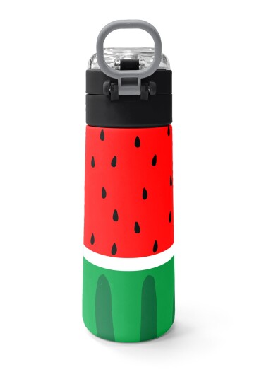 Coral High Kids Kırmızı Yeşil Karpuz Desenli Pipetli ve Direkt İçim Çelik Termos 500 ml 31866 - 4