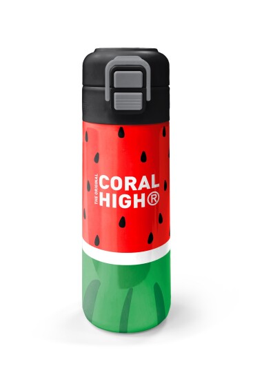 Coral High Kids Kırmızı Yeşil Karpuz Desenli Pipetli ve Direkt İçim Çelik Termos 500 ml 31866 - 4