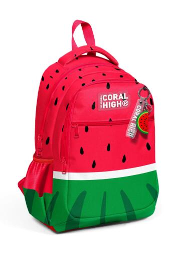 Coral High Kids Kırmızı Yeşil Karpuz Desenli Üç Bölmeli Okul Sırt Çantası 14428 