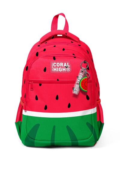 Coral High Kids Kırmızı Yeşil Karpuz Desenli Üç Bölmeli Okul Sırt Çantası 14428 - 5