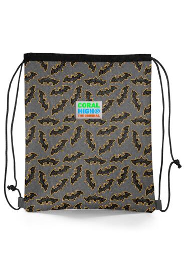 Coral High Kids Koyu Gri Hardal Yarasa Desenli İpli Büzgülü Sırt Çantası 22471 - Coral High KIDS