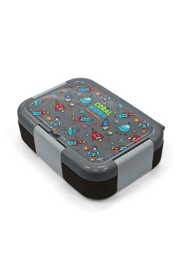 Coral High Kids Koyu Gri Kırmızı Uzay Desenli Paslanmaz Çelik Beslenme Kabı 39220 - 2