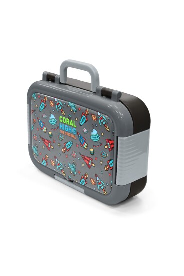 Coral High Kids Koyu Gri Kırmızı Uzay Desenli Paslanmaz Çelik Beslenme Kabı 39220 - 4