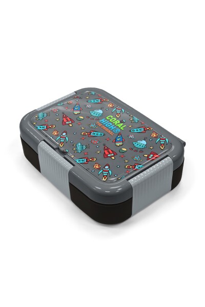 Coral High Kids Koyu Gri Kırmızı Uzay Desenli Paslanmaz Çelik Beslenme Kabı 39220 - 2