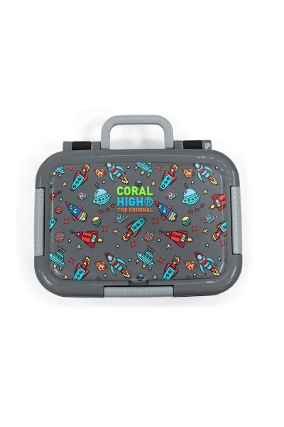 Coral High Kids Koyu Gri Kırmızı Uzay Desenli Paslanmaz Çelik Beslenme Kabı 39220 - 5